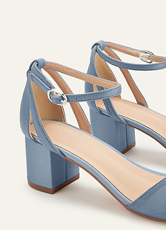 front Matching Color Matte Satin Ankle Strap Block Heels