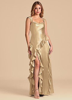 Azazie Sloane Robes de demoiselle d'honneur Robe Trapèze en Satiné métallisé Encolure en Forme de Cœur Champagne image1
