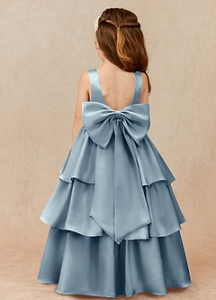 Azazie Margie Flower Girl Dresses Dusty Blue A-Line Bow Stretch Satin Dress image1