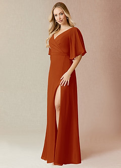 Azazie Cierra Bridesmaid Dresses Paprika A-Line V-Neck Chiffon Dress image3