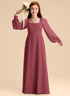 Azazie Bondi Junior Abito A-Line in Chiffon Blusa Merlot image7