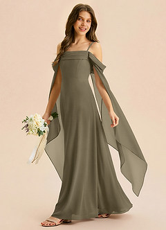 Azazie Moana Junior Linia A Pofałdowany Szyfon Długość podłogi Młodsza druhna Sukienka image2