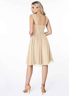 Azazie Angie Bridesmaid Dresses Champagne A-Line Corset Chiffon Dress image2