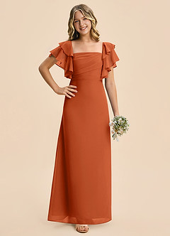 Azazie Jalynn Junior Burnt Orange A-Line Ruched Chiffon Dress image3