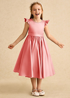 Azazie Dumpling Flower Girl Klänningar Klä A-Line i Matt satäng Rosett image2