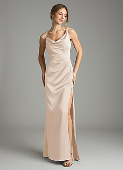 Azazie Samara Robes de demoiselle d'honneur Robe Sirène en Satin extensible Plissée Albâtre Blanc image1