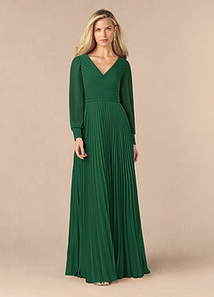 Azazie Zina vestidos de madre de la novia Vestido de Verde Oscuro de Gasa de Corte En A con Plisado image1