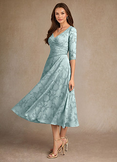 Azazie Durant Kleider für die Brautmutter A-Linie Plissee Blumen-Burnout Kleid Nebel image1