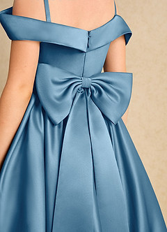 Azazie Favia Flower Girl Dresses Steel Blue A-Line Off the Shoulder Matte Satin Dress image7
