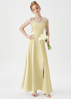 Azazie Rosey Junior A-Linie Herzausschnitt Stretch-Satin Kleid Zitronensorbet image3