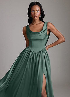 Azazie Novi Bridesmaid Dresses Eucalyptus A-Line with Pockets Stretch Satin Dress image3