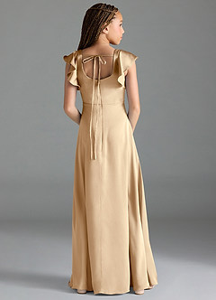 Azazie Bondi Junior Champagne A-Line Side Slit Stretch Satin Dress image2