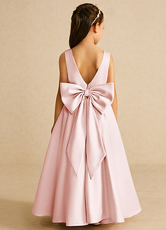 Azazie Pipsy vestidos de niña de las flores Vestido de Rosa Rubor de Satin Mate de Corte En A con Lazo image1