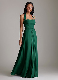 Azazie Clarisa Bridesmaid Dresses Emerald A-Line Pleated Chiffon Dress image1
