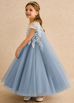 Azazie Dandelion Flower Girl Dresses Dusty Blue Ball-Gown Lace Dress image6