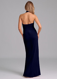 Azazie Jemma Bridesmaid Dresses Dark Navy Sheath Pleated Velvet Dress image7