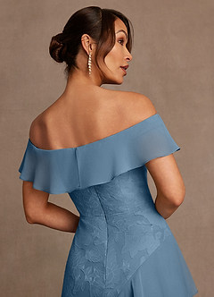 Azazie Marina Abiti per la Madre della Sposa Abito A-Line in Burnout Floreale Spalle Scoperte Blu Acciaio image6