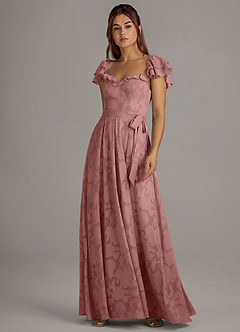 Azazie Aricella Bridesmaid Dresses Dusty Rose A-Line Corset Floral Burnout Dress image3
