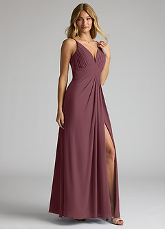 Azazie Maren Allure Bridesmaid Dresses Sangria A-Line V-Neck Lace Chiffon Dress image5