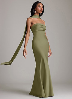 Azazie Saylor Brudtärnklänningar Klä av Sjöjungfru i Stretch Satin Axelbandslös Pistasch image10