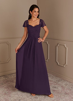 Azazie Gwenyth Mother of the Bride Dresses Plum A-Line Lace Chiffon Dress image1