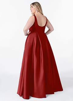 Azazie Neve Bridesmaid Dresses Pomegranate Ball-Gown with Pockets Stretch Satin Dress image8