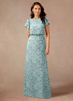 Azazie Lehi Mother of the Bride Dresses Mist A-Line Boatneck Floral Burnout Dress image1