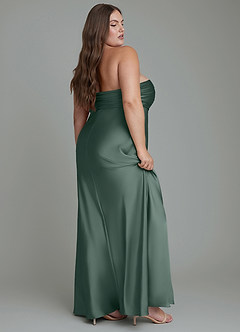 Azazie Saylor Vestidos de damas de honor Vestido Musgo Marino de Satén Elástico de Corte Sirena con Palabra de honor image12