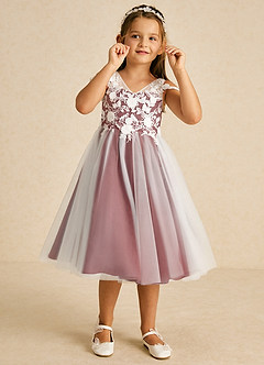 Azazie Sunnie Flower Girl Dresses Rust A-Line Lace Tulle Dress image2