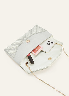 front Pearl Beaded Geometric Envelope Flap Clutch