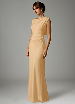 Azazie Kieryn Robes de demoiselle d'honneur Robe Sirène en Satin extensible Plissée Or image3