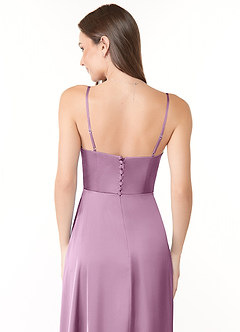 Azazie Halsey Final Sale Wisteria A-Line Side Slit Stretch Satin Dress image3