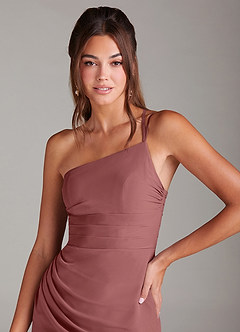 Azazie Eren Vestidos de damas de honor Vestido de Amatista de Gasa de Corte Recto con Hombro unilateral image6
