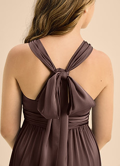 Azazie Jaylah Junior Ganache A-Line Pleated Stretch Satin Dress image7