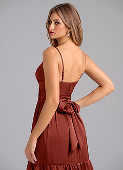 Azazie Nathalia Bridesmaid Dresses Terracotta A-Line Pleated Stretch Satin Dress image2