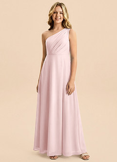 Azazie Phaedra Junior Blushing Pink A-Line Pleated Chiffon Dress image5