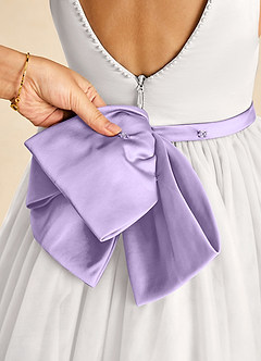 Azazie Seline Flower Girl Dresses Ivory Lilac A-Line Bow Tulle Dress image3