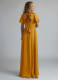 Azazie Kimber Bridesmaid Dresses Butterscotch A-Line Ruched Stretch Satin Dress image2