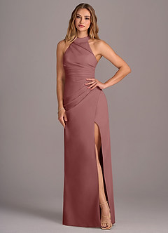 Azazie Jemma Bridesmaid Dresses Desert Rose Sheath Pleated Chiffon Dress image4