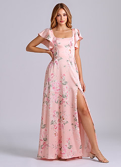 Azazie Bondi Bridesmaid Dresses Rosy Floral Bloom A-Line Bow Stretch Satin Dress image5