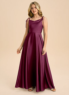 Azazie Popsy Junior Mulberry A-Line Bow Stretch Satin Dress image3