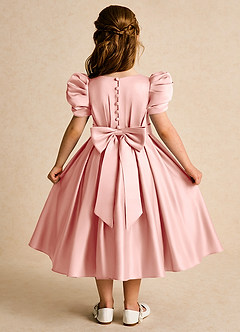 Azazie Miriam Blumenmädchenkleider Ballkleid Plissee Matte Satin Kleid Rosettenrosa image1