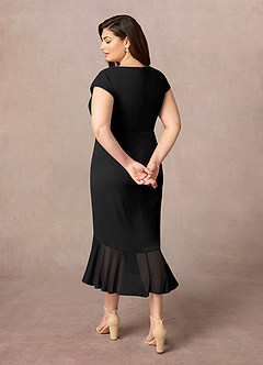 Azazie Renetta Mother of the Bride Dresses Black Sheath V-Neck Pleated Mesh Dress image11