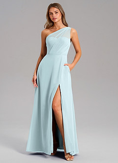 Azazie Phaedra Bridesmaid Dresses Mist A-Line One Shoulder Chiffon Dress image3