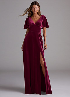 Azazie Kimber Bridesmaid Dresses Cabernet A-Line with Pockets Velvet Dress image1