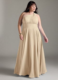 Azazie Charlize Bridesmaid Dresses Champagne A-Line One Shoulder Chiffon Dress image9