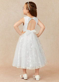 Azazie Darcey Flower Girl Dresses Diamond White A-Line Lace Dress image2