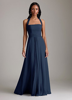 Azazie Clarisa Bridesmaid Dresses Dark Navy A-Line Pleated Chiffon Dress image5