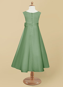Azazie Lindy Flower Girl Dresses Matcha A-Line Pleated Matte Satin Dress image11