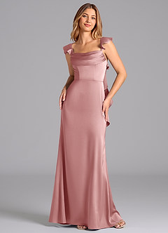 Azazie Adi Bridesmaid Dresses Dusty Rose A-Line Pleated Stretch Satin Dress image4